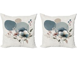 ABAKUHAUS Monstera decoratieve kussenhoes, 2 stuks, moderne accenten, dubbelzijdige digitale print, 45x45 cm, blauw-grijs-roze