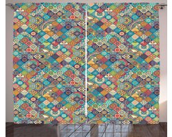 ABAKUHAUS Moroccan Curtains, Oriental Motifs, Living Room Bedroom Window Curtains Set of 2, 280 x 225 cm, Multicolor - ShopVlot