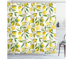 ABAKUHAUS Nature Douchegordijn, Exotische Tuin, Stoffen Badkamerdecoratieset met haken, 175 x 240 cm, Groen Wit Geel
