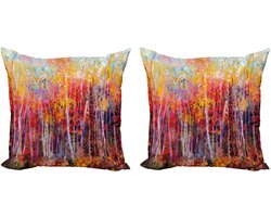 ABAKUHAUS Natuur Decoratiekussen – Kussenhoes 2-delig – Herfstbos-print – 40x40 cm – Geel-oranje