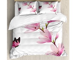 ABAKUHAUS Natuurlijke dekbedovertrekset voor tweepersoonsbedden, takken en bloesem, 230 x 220 cm