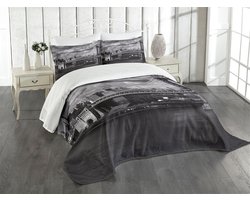ABAKUHAUS New York bedsprei – 220x220 cm – Grijs/zwart, 3-delig met 2 kussenhoezen
