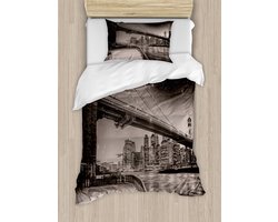 ABAKUHAUS New York dekbedovertrekset voor eenpersoonsbedden, Brooklyn Bridge Night, inclusief kussensloop, 130 x 200 cm