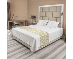 ABAKUHAUS Oosterse Bedloper, Patroon in Geel-Gouden Tinten met Traditionele Culturele Uitstraling, Decoratieve Bedloper voor Hotels Woningen en Gastenkamers, Donker Mosterdgeel en Wit