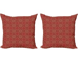 ABAKUHAUS Oosterse decoratieve kussenhoes, 2-pack, modern accentdesign, dubbelzijdige digitale print, 50x50 cm, vermiljoen camel en tan