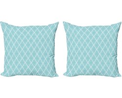 ABAKUHAUS Oosterse decoratieve kussenhoes, 2 stuks, moderne accenten, dubbelzijdige digitale print, 40x40 cm, lichtblauw en wit