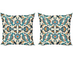 ABAKUHAUS Oosterse decoratieve kussenhoezen, 2-pack, antieke boho-motiefprint, moderne accenten, dubbelzijdige digitale print, 60x60 cm, meerkleurig