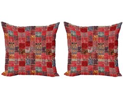 ABAKUHAUS Oosterse Kussenhoes Set – 2x 45x45 cm – Dubbelzijdig bedrukt – Microvezel – Multicolor donker koraal