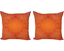 ABAKUHAUS Oranje Decoratieve Kussenhoez Set van 2, Koninklijke Antieke Motiev 45x45 cm, Oranjegeel