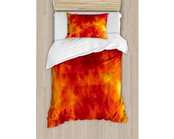 ABAKUHAUS Oranje Dekbedovertrekset voor Eenpersoonsbedden, Vuur- en Vlammendesign, inclusief Kussensloop, 130 x 200 cm