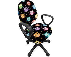 ABAKUHAUS Owls bureaustoel met overtreksel, grappige verwarde serieuze overtreksel, decoratieve beschermhoes van rekstof, veelkleurig zwart