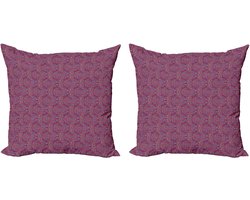 ABAKUHAUS Paarse Hippie Decoratieve Kussenhoes, Set van 2, Modern Accent Dubbelzijdige Digitale Print, 40x40 cm, Paars en Multicolor