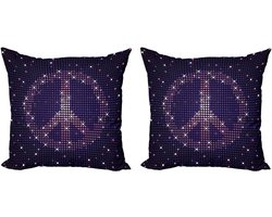 ABAKUHAUS Paarse Hippie Decoratieve Kussenhoes, Set van 2, Vredesteken, Modern Accent, Dubbelzijdige Digitale Print, 40x40 cm, Indigo Paars