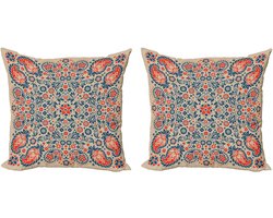 ABAKUHAUS Paisley Dekokussenhoes – 50x50 cm – Dubbelzijdig bedrukt – Nachtblauw & Oranje Tan