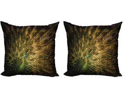 ABAKUHAUS Pauw kussenhoes – 2x40x40 cm – Dubbelzijdig bedrukt – Mosterdgroen