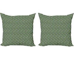 ABAKUHAUS Philodendron decoratieve kussenhoes, 2-pack, bladeren op strepen, modern accent, dubbelzijdige digitale print, 50x50 cm, olijfgroengrijs