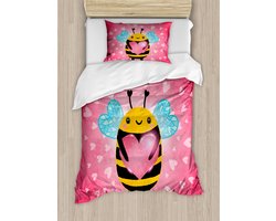 ABAKUHAUS Queen Bee Dekbedovertrekset voor eenpersoonsbedden, Hommel Cartoon, inclusief kussensloop, 130 x 200 cm