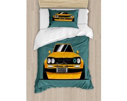 ABAKUHAUS Raceauto Dekbedovertrekset voor eenpersoonsbedden, Vintage Auto Voorkant, inclusief kussensloop, 130 x 200 cm
