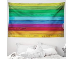 ABAKUHAUS Regenboog Wandkleed en Bedsprei, Kleurrijke Hout-Strepen van Zachte Microvezelstof Wasbaar Kleurvast met Digitale Print, 230 x 140 cm, Meerkleurig