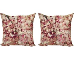 ABAKUHAUS Retro decoratieve kussenhoes, 2-pack, kersenbloesem, modern accent, 40x40 cm, beige roze