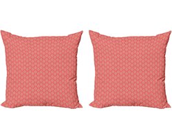 ABAKUHAUS Retro Decoratieve Kussenhoez Set van 2, Vintage Stijl Ogee Motiev 50x50 cm, Koraal en Geel