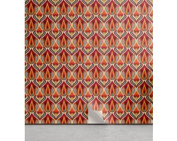 ABAKUHAUS Retro Peelable & Adhesive Behang voor thuis, Repeating Curvy Floral, Zelfklevende Woonkamer Keuken Accent, 33 cm x 90 cm, Oranje Blauw