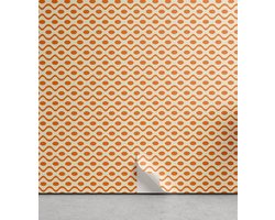 ABAKUHAUS Retro peelable & kleefbehang voor thuis, golvend elliptisch patroon, zelfklevende woonkamerkeuken, 33 cm x 180 cm, oranje crème
