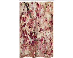 ABAKUHAUS Retro Smalle Douchegordijn, Kersenbloesems met Bloemen Kunst, Badkamerdecoratie Set van stof met haken, 120 x 180 cm, Beige Roze