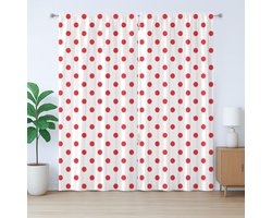 ABAKUHAUS rode rustieke gordijnen, landelijke picknick stippen, met lussen en haken voor de woonkamer, 280 x 245 cm, wit en vermiljoen