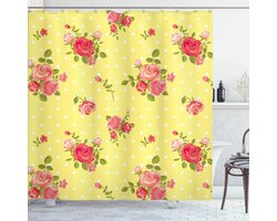 ABAKUHAUS Roos Douchegordijn, Altertümlich Vrouwelijk, Stoffen Badkamerdecoratieset met Haken, 175 x 240 cm, Geel Koraal Groen