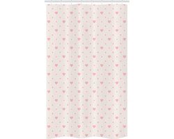 ABAKUHAUS roze stippen smalle douchegordijn, klassiek patroon, badkamerdecoratieset gemaakt van stof met haken, 120 x 180 cm, roos en eierschaal