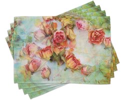 ABAKUHAUS Rozen-placematten, Gedroogde bloemblaadjes Nostalgie, Tafeldecoratie voor in de keuken van wasbaar stof, Digitaal bedrukt, Multicolor