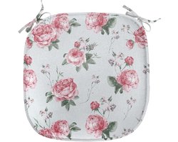 ABAKUHAUS rozenbekleding voor eetkamerstoelen, roze bloesems - Engelse flora, decoratief waterdicht kussen met banden voor keukenzittingen, 40 cm x 40 cm, Reseda Green