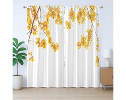 ABAKUHAUS Rustiek Gordijn, Bloeiende Bloementuin, Universele Gordijnen met Bandjes, Lussen en Haken voor de Woonkamer, 280 x 175 cm, Geelbruin