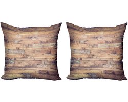 ABAKUHAUS rustieke houten sierkussens, set van 2, aardetinten, planken, modern accent, dubbelzijdige digitale print, 60x60 cm, lichtgrijs/umberbruin