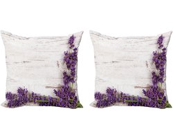 ABAKUHAUS rustieke houten sierkussens, set van 2, Modern Accent dubbelzijdige digitale print, 40x40 cm, paars