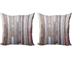 ABAKUHAUS rustieke houten sierkussens, set van 2, retro-effect fotografie, modern accent dubbelzijdige digitale print, 40x40 cm, bruin en veelkleurig