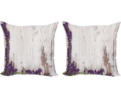 ABAKUHAUS rustieke houten sierkussens, set van 2, zomerbloemen, modern accent, dubbelzijdige digitale print, 45x45 cm, paars