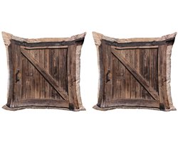 ABAKUHAUS – Rustieke Kussenhoes Set 60x60 cm – Dubbelzijdig bedrukt – Beige Bruin