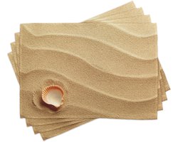 ABAKUHAUS Schelpen Placemats Set van 4, Kleine Seashell op Gouden Geel Zand Zee Kust Thema Strand Kunst Print, Wasbare Stoffen Placemats voor de Eettafel, Standaardformaat, Zandbruin