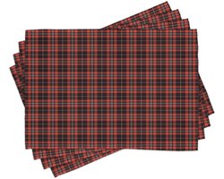 ABAKUHAUS Schottenkaro-placematten, Plaidcompositie met geometrische elementen, abstracte Schots ontwerp, tafeldecoratie van kleurvaste stoffen voor eetkamer en keuken, vermiljoen, maroon en wit