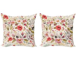 ABAKUHAUS Shabby Flora Kussenhoes Set – Dubbelzijdig – 60x60 cm – Multicolor