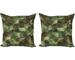 ABAKUHAUS Sierkussenhoes Saliegroen, Set van 2, Modern Accent, Dubbelzijdige Digitale Print, 50x50 cm, Bruin en Groen
