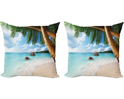 ABAKUHAUS Strand Decoratieve Kussenhoes, Set van 2, Exotische Palmboom Oceaan, Moderne Accent Dubbelzijdige Digitale Print, 40x40 cm, Multicolor