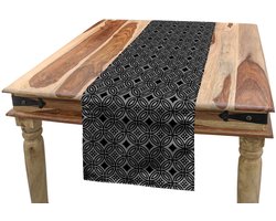 ABAKUHAUS Tafelloper Zwart-Grijs – Antieke Bloementegels – 40x225 cm