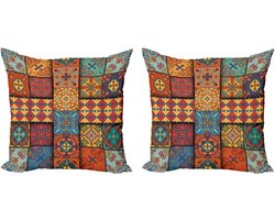 ABAKUHAUS Talavera decoratieve kussenhoezen, 2-pack, Azulejo tegelpatroon, moderne accenten, dubbelzijdige digitale print, 60x60 cm, meerkleurig