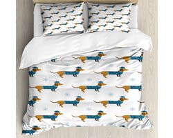 ABAKUHAUS teckel dekbedovertrek voor eenpersoonsbedden, mijtbestendige allergiepatiënten geschikt met kussensloop, 130 x 200 cm, gemberturquoise