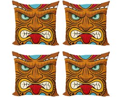 ABAKUHAUS Tiki Bar Kussenhoes Set – 4x50x50 cm – Dubbelzijdig bedrukt – Multicolor