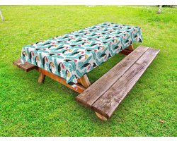 ABAKUHAUS Toekan Tafelkleed voor Buitengebruik, Tropische Vogel op Bladeren Art, Decoratief Wasbaar Tafelkleed voor Picknicktafel, 58 x 104 cm, Turquoise en Multicolor