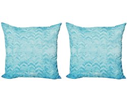 ABAKUHAUS Turquoise Kussenhoezen – 2x40x40 cm – Dubbelzijdig bedrukt – Rits